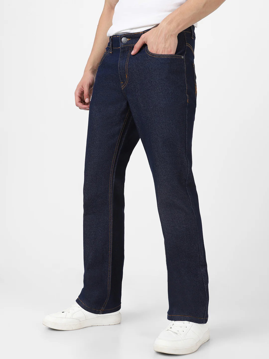 Men's Dark Blue Washed Bootcut Jeans Stretchable - Image 3