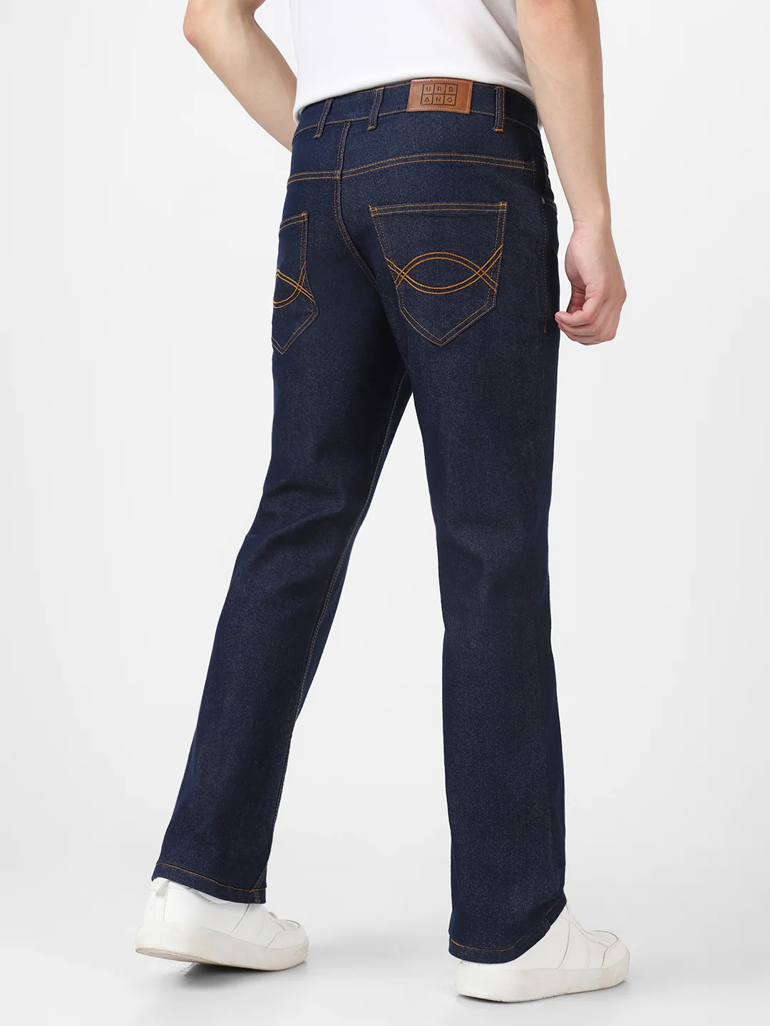 Men's Dark Blue Washed Bootcut Jeans Stretchable - Image 4