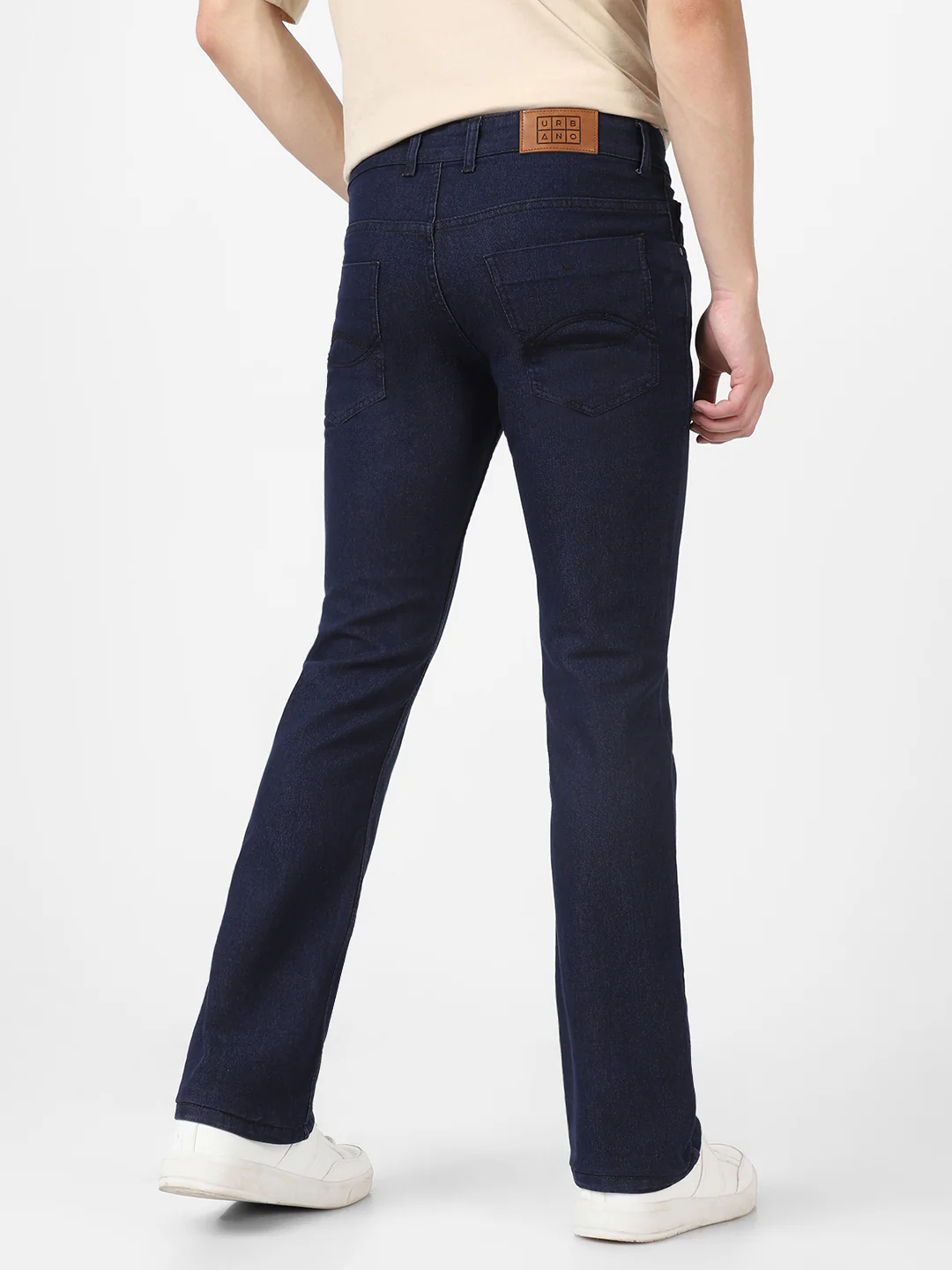 Men's Dark Blue Washed Bootcut Jeans Stretchable - Image 3