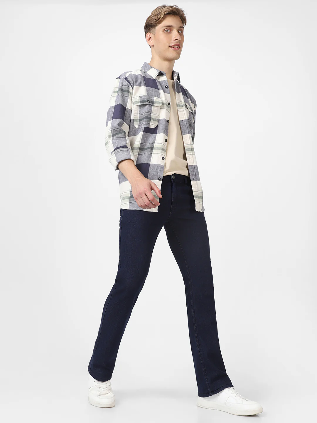 Men's Dark Blue Washed Bootcut Jeans Stretchable - Image 4