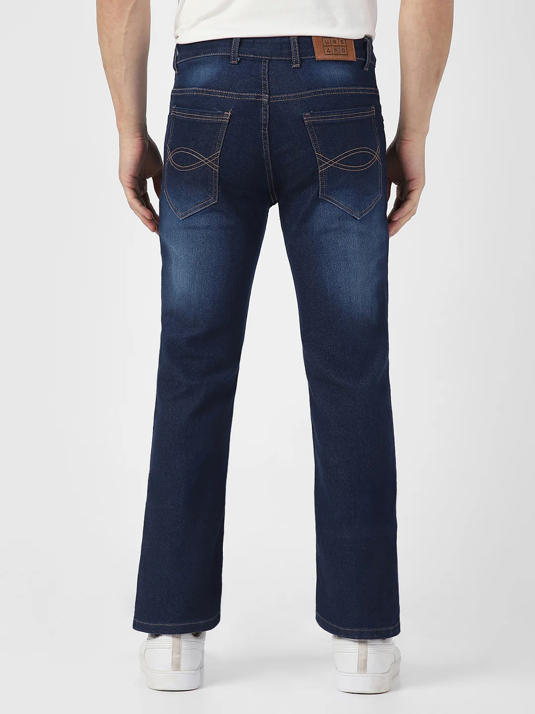 Men's Dark Blue Washed Bootcut Jeans Stretchable - Image 3