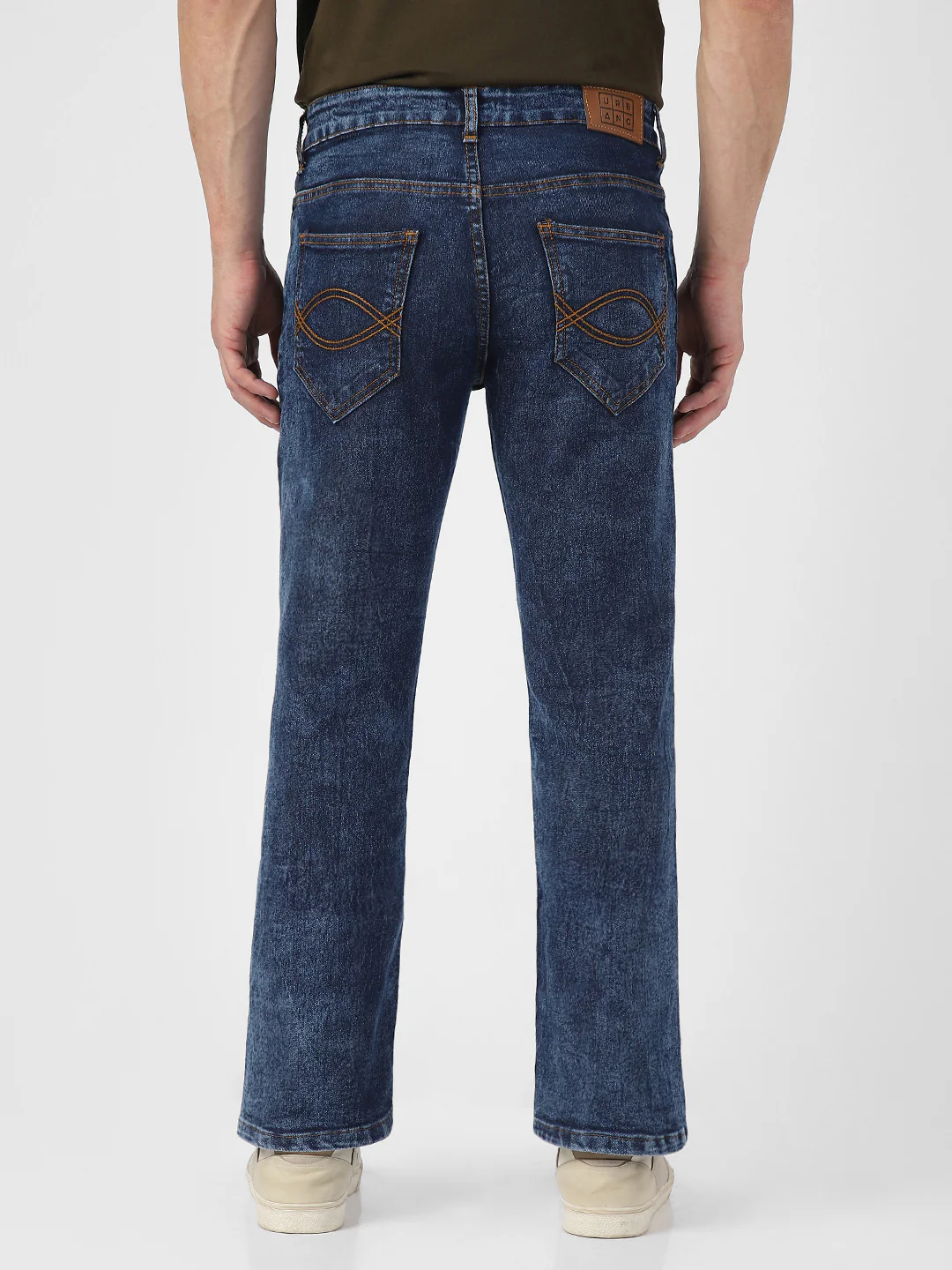 Men's Dark Blue Washed Bootcut Jeans Stretchable - Image 3
