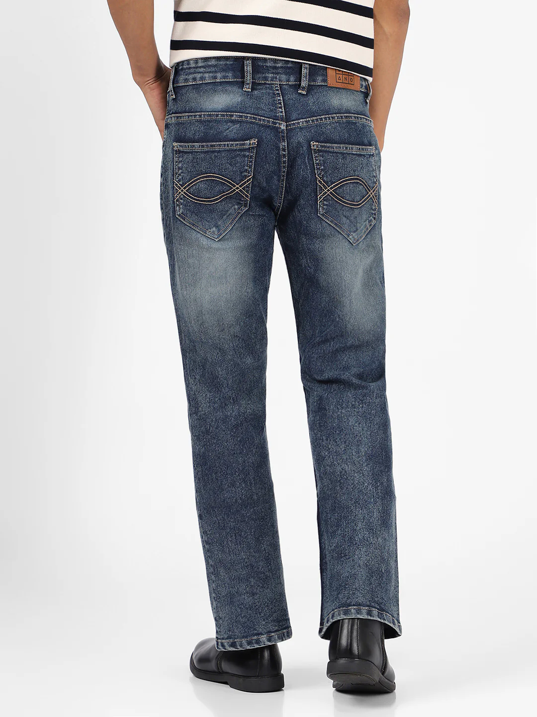 Men's Dark Blue Washed Bootcut Jeans Stretchable - Image 3