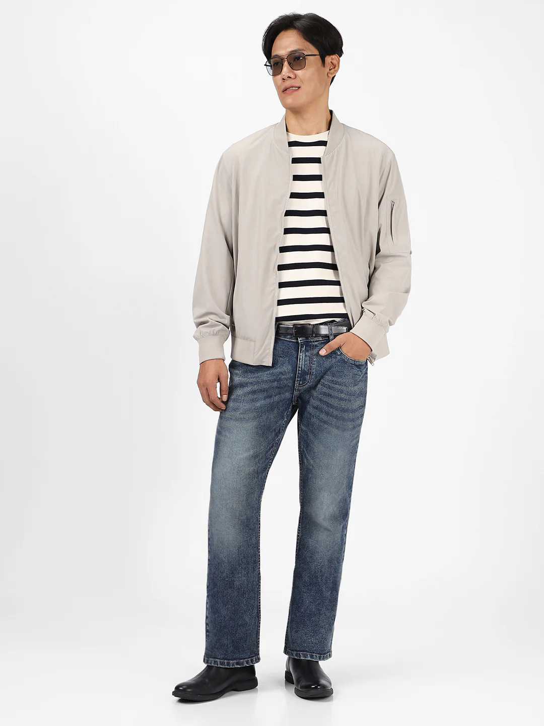 Men's Dark Blue Washed Bootcut Jeans Stretchable - Image 4
