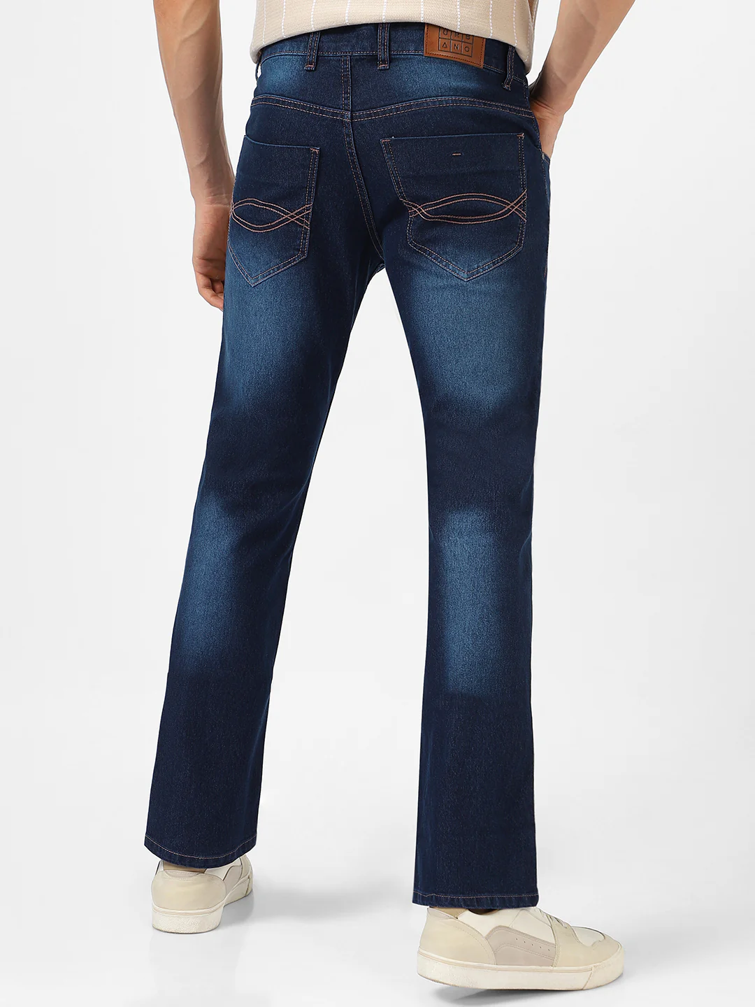 Men's Dark Blue Washed Bootcut Jeans Stretchable - Image 3