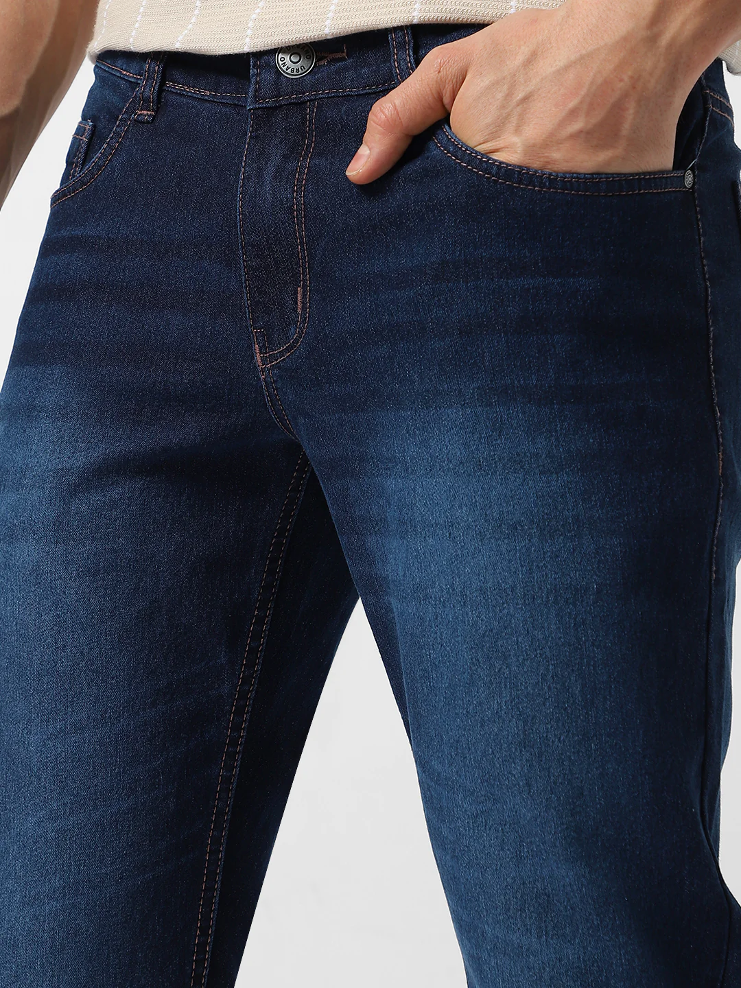 Men's Dark Blue Washed Bootcut Jeans Stretchable - Image 5