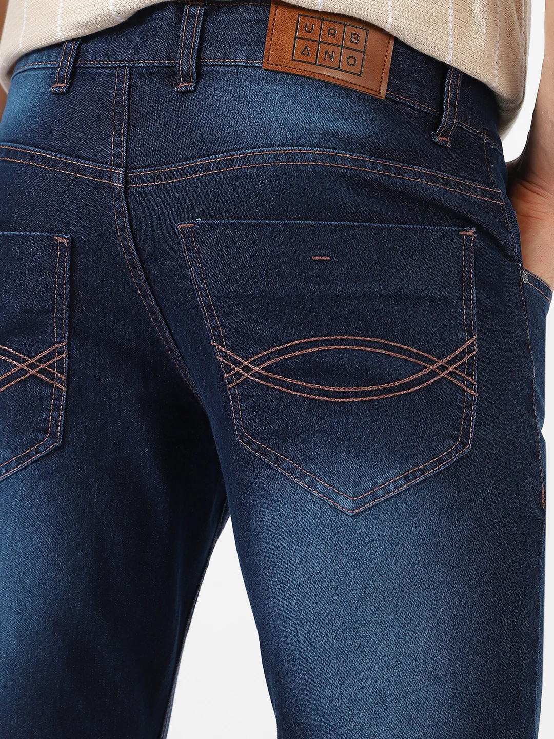 Men's Dark Blue Washed Bootcut Jeans Stretchable - Image 6