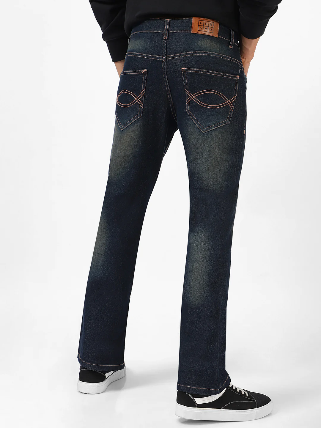Men's Dark Blue Washed Bootcut Jeans Stretchable - Image 3