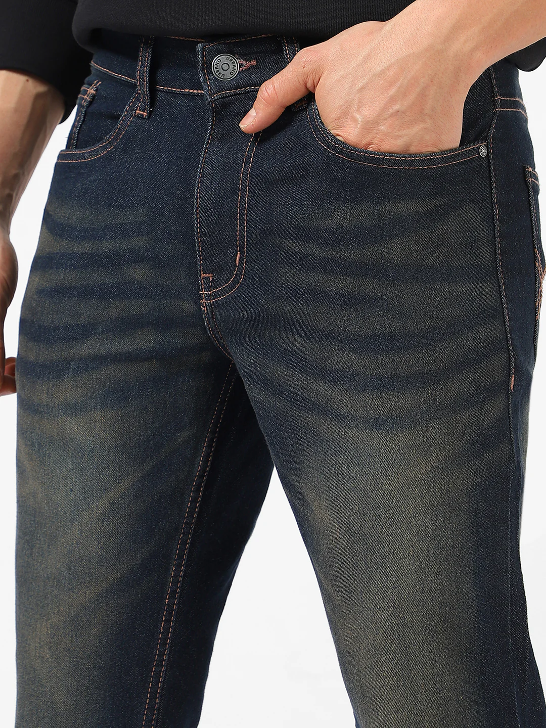Men's Dark Blue Washed Bootcut Jeans Stretchable - Image 5