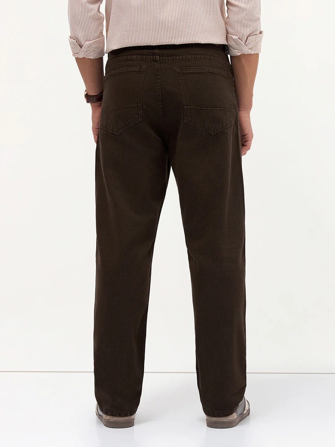 Men's Dark Brown Loose Baggy Fit Washed Denim Jeans Non-Stretchable - Image 3