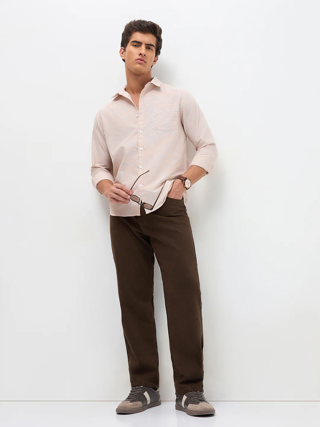 Men's Dark Brown Loose Baggy Fit Washed Denim Jeans Non-Stretchable - Image 4