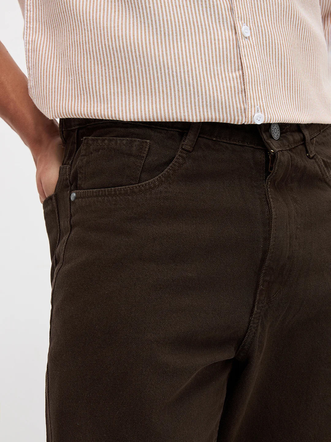 Men's Dark Brown Loose Baggy Fit Washed Denim Jeans Non-Stretchable - Image 5