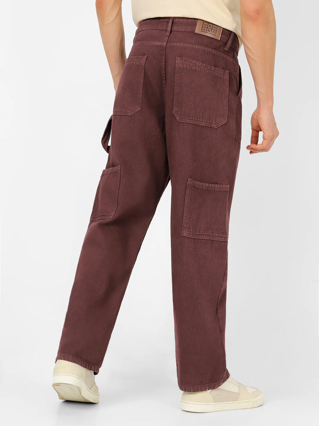 Men's Dark Brown Loose Fit Cargo Carpenter Jeans With 6 Pockets Non-Stretchable - Image 4