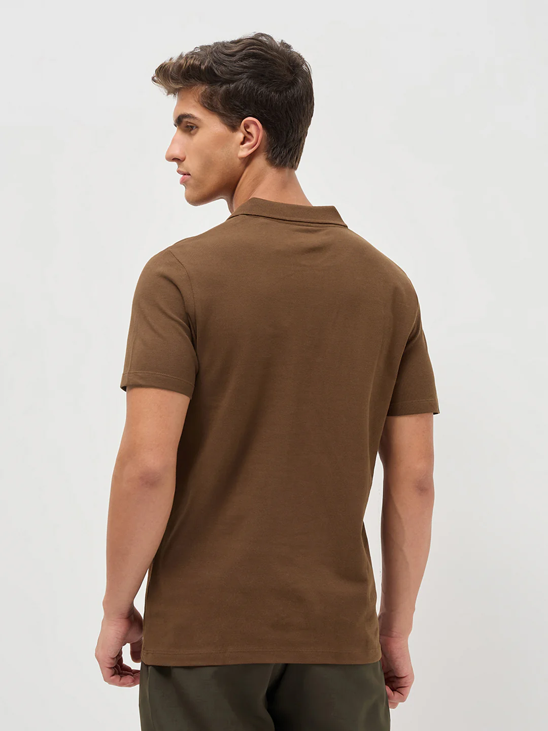 Men's Dark Brown Solid Regular Fit Half Sleeve Cotton Polo T-Shirt - Image 3