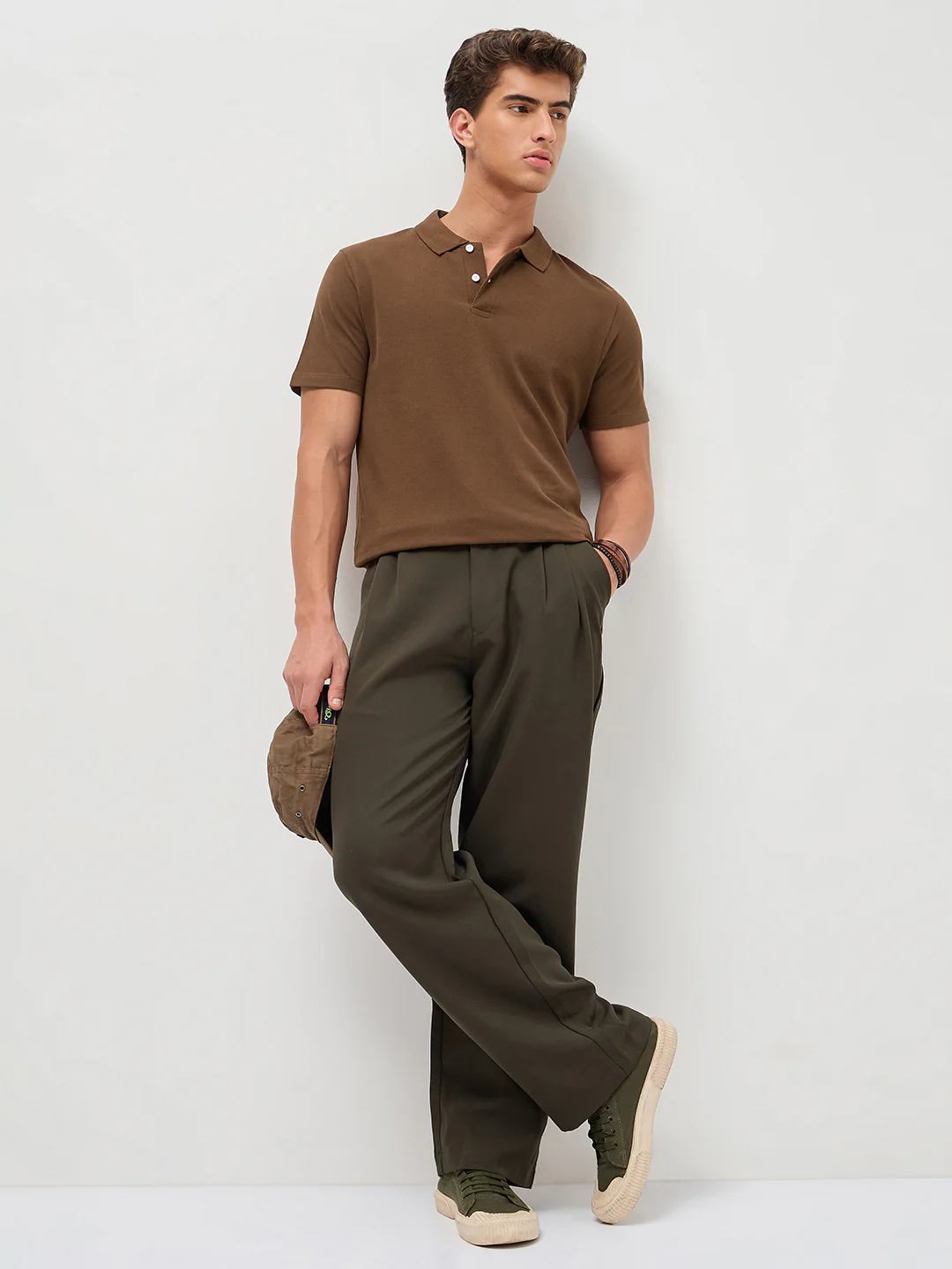 Men's Dark Brown Solid Regular Fit Half Sleeve Cotton Polo T-Shirt - Image 4