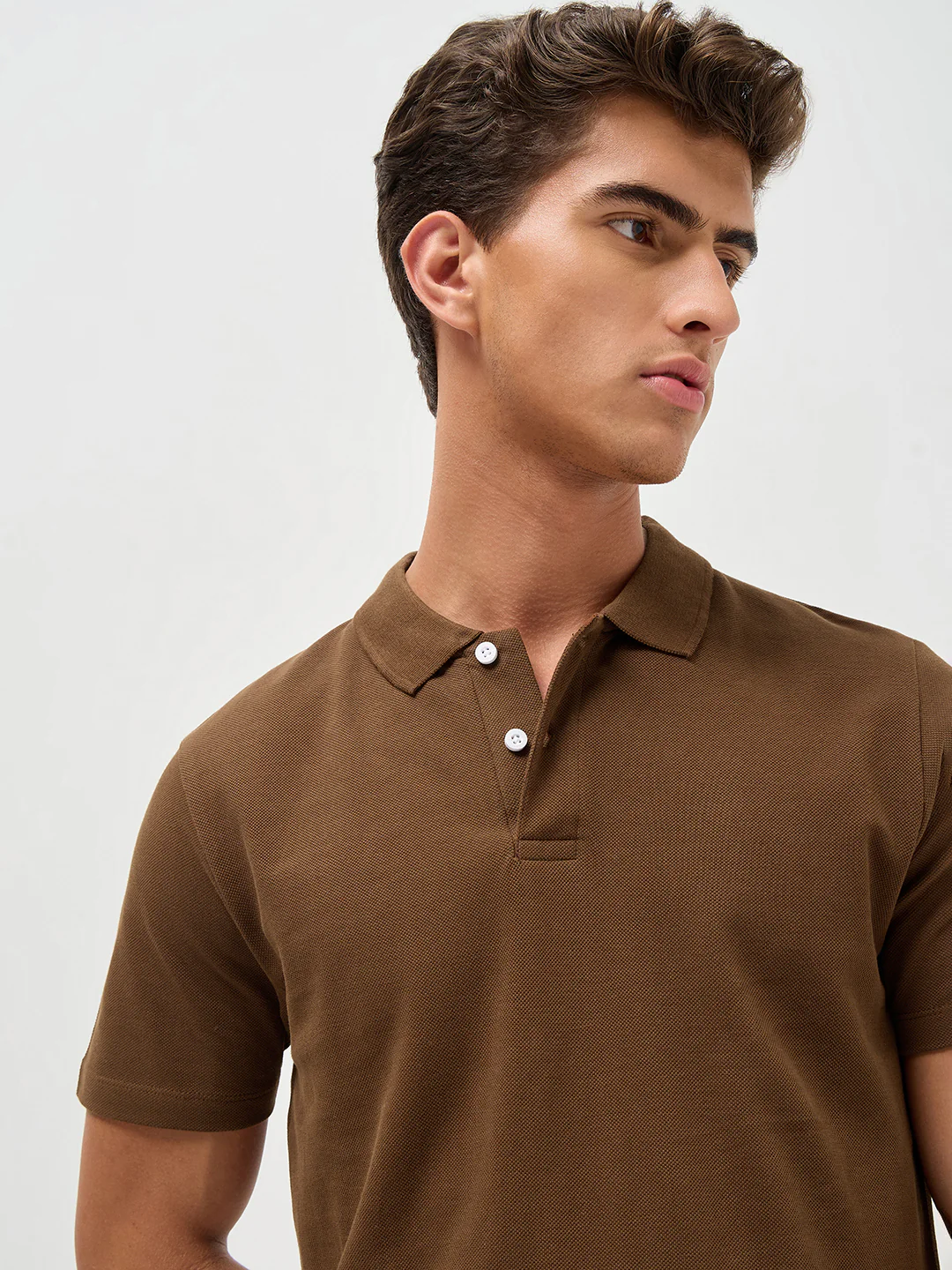 Men's Dark Brown Solid Regular Fit Half Sleeve Cotton Polo T-Shirt - Image 5
