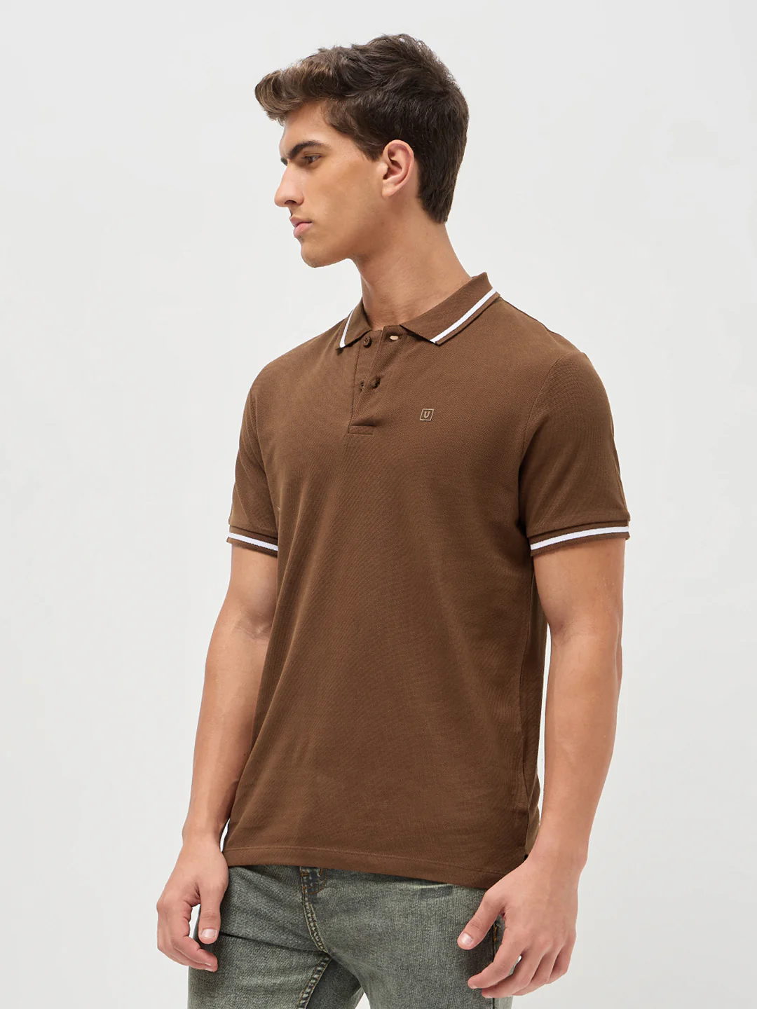 Men's Dark Brown Solid Regular Fit Half Sleeve Cotton Polo T-Shirt - Image 2