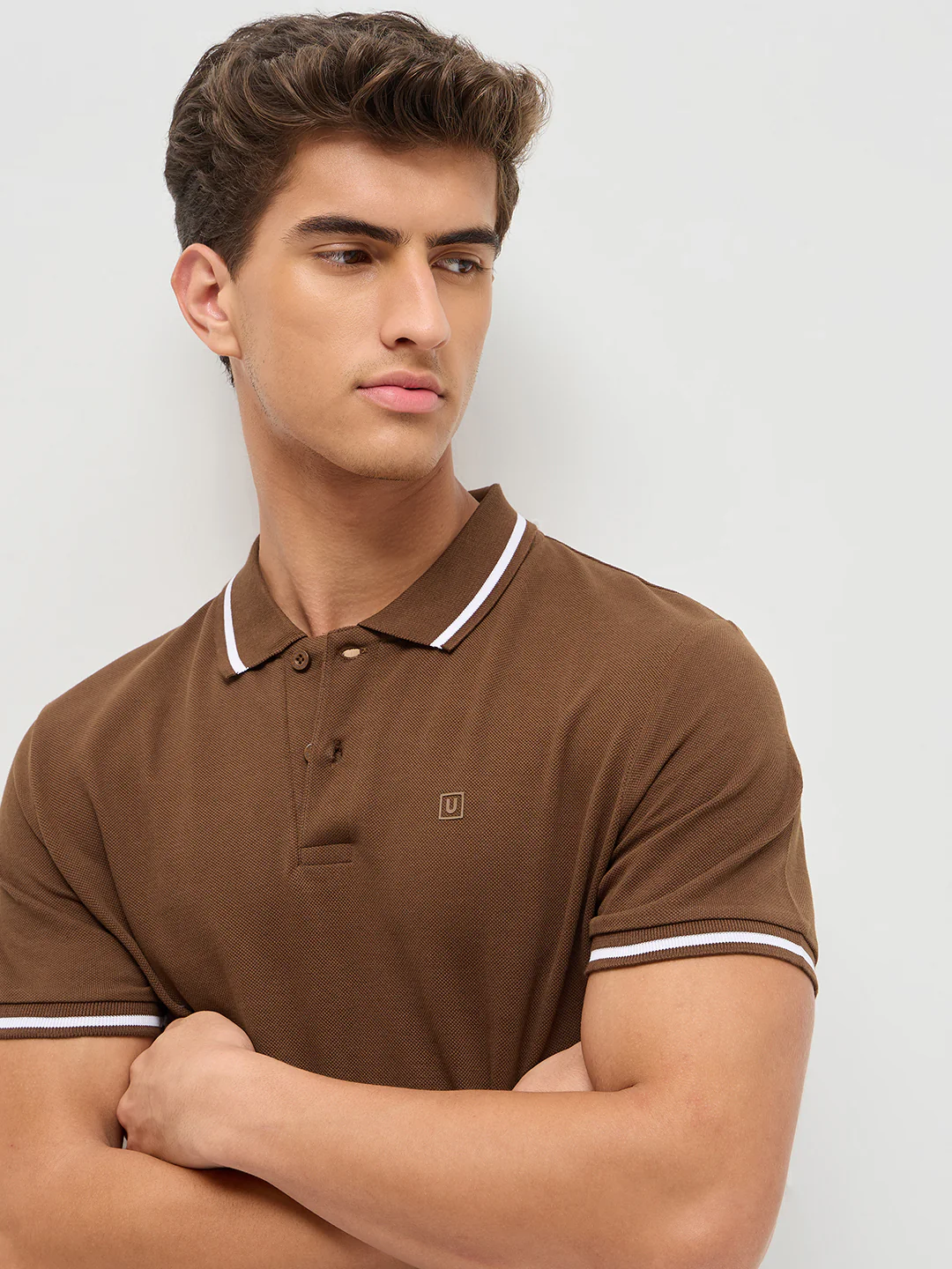 Men's Dark Brown Solid Regular Fit Half Sleeve Cotton Polo T-Shirt - Image 5