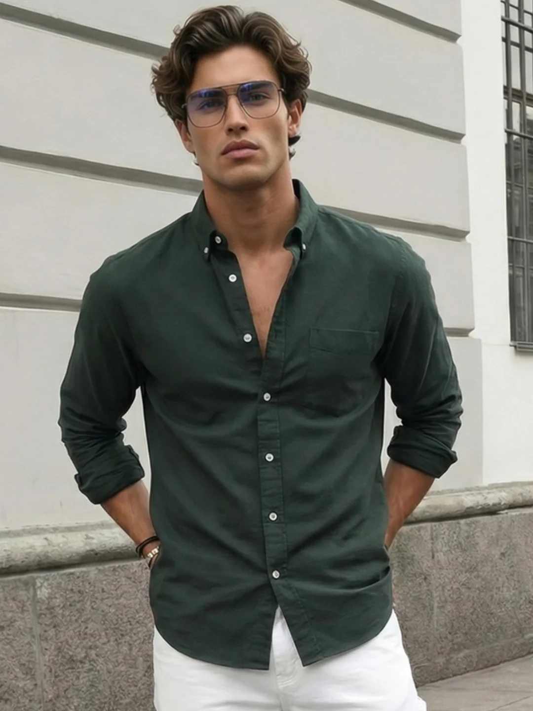 Men's Dark Green Cotton Full Sleeve Regular Fit Solid Oxford Shirt With Button-Down Collar