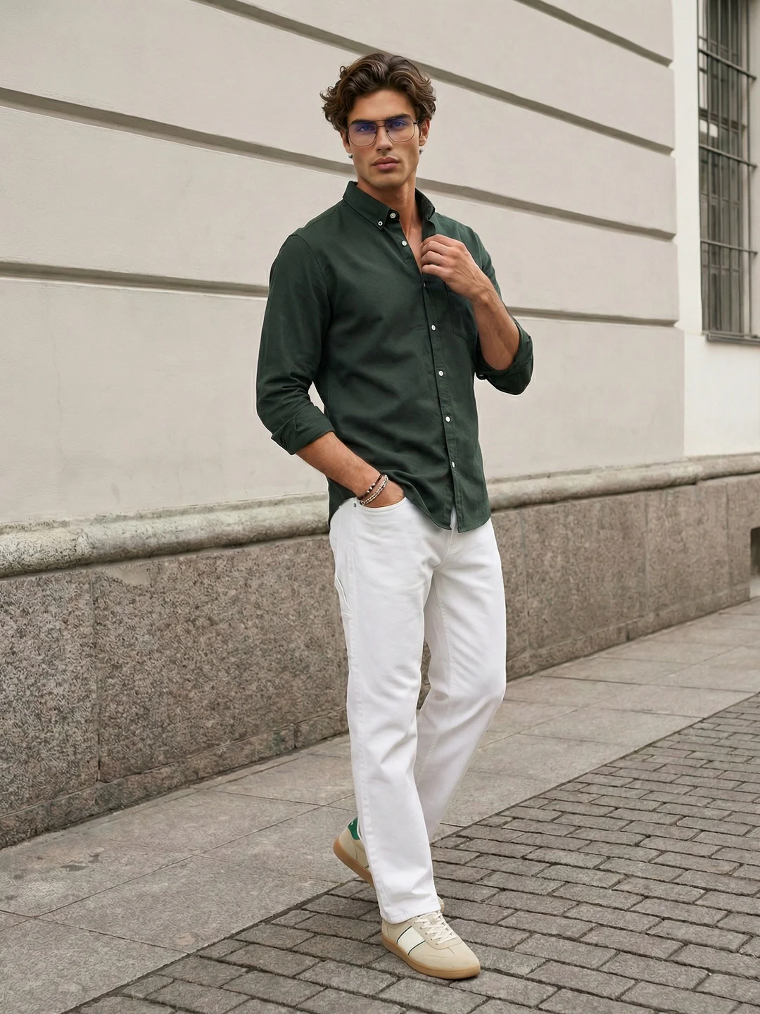 Men's Dark Green Cotton Full Sleeve Regular Fit Solid Oxford Shirt With Button-Down Collar - Image 4
