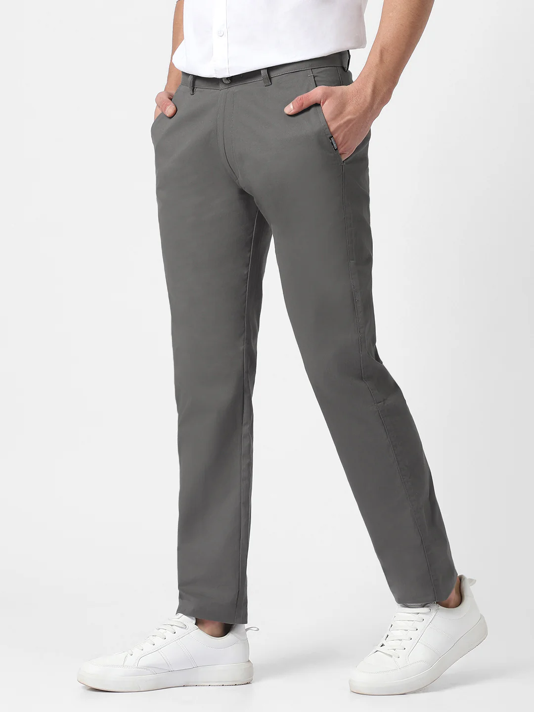 Men's Dark Green Cotton Slim Fit Casual Chinos Trousers - Image 2