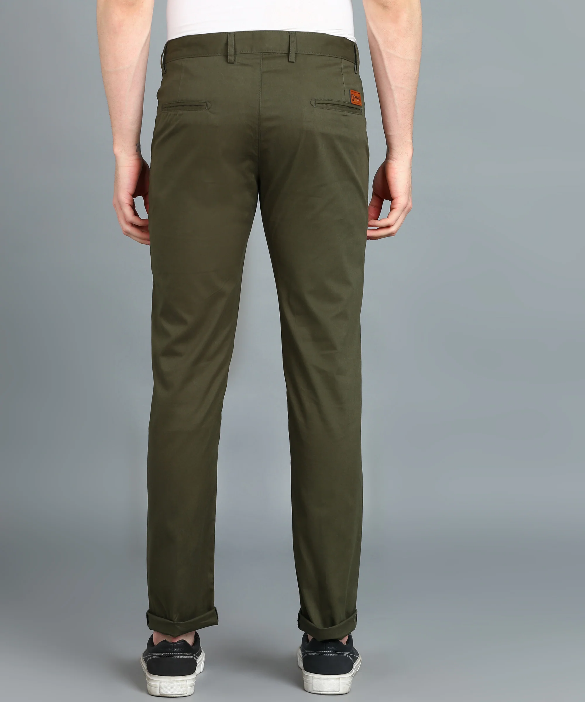 Men's Dark Green Cotton Slim Fit Casual Chinos Trousers - Image 4