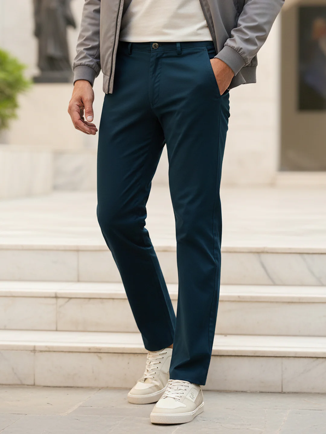 Men's Dark Green Cotton Slim Fit Casual Chinos Trousers