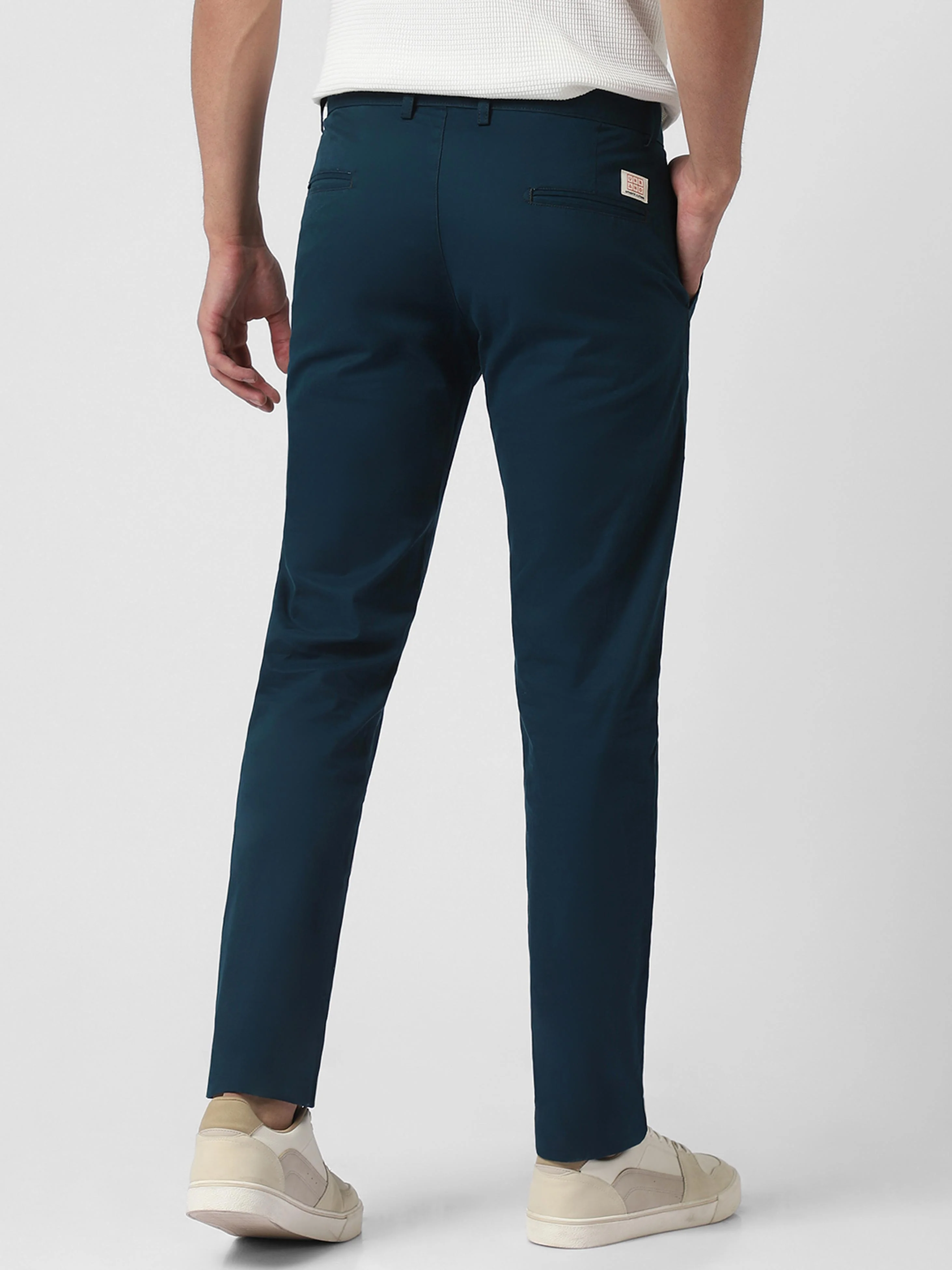 Men's Dark Green Cotton Slim Fit Casual Chinos Trousers - Image 4