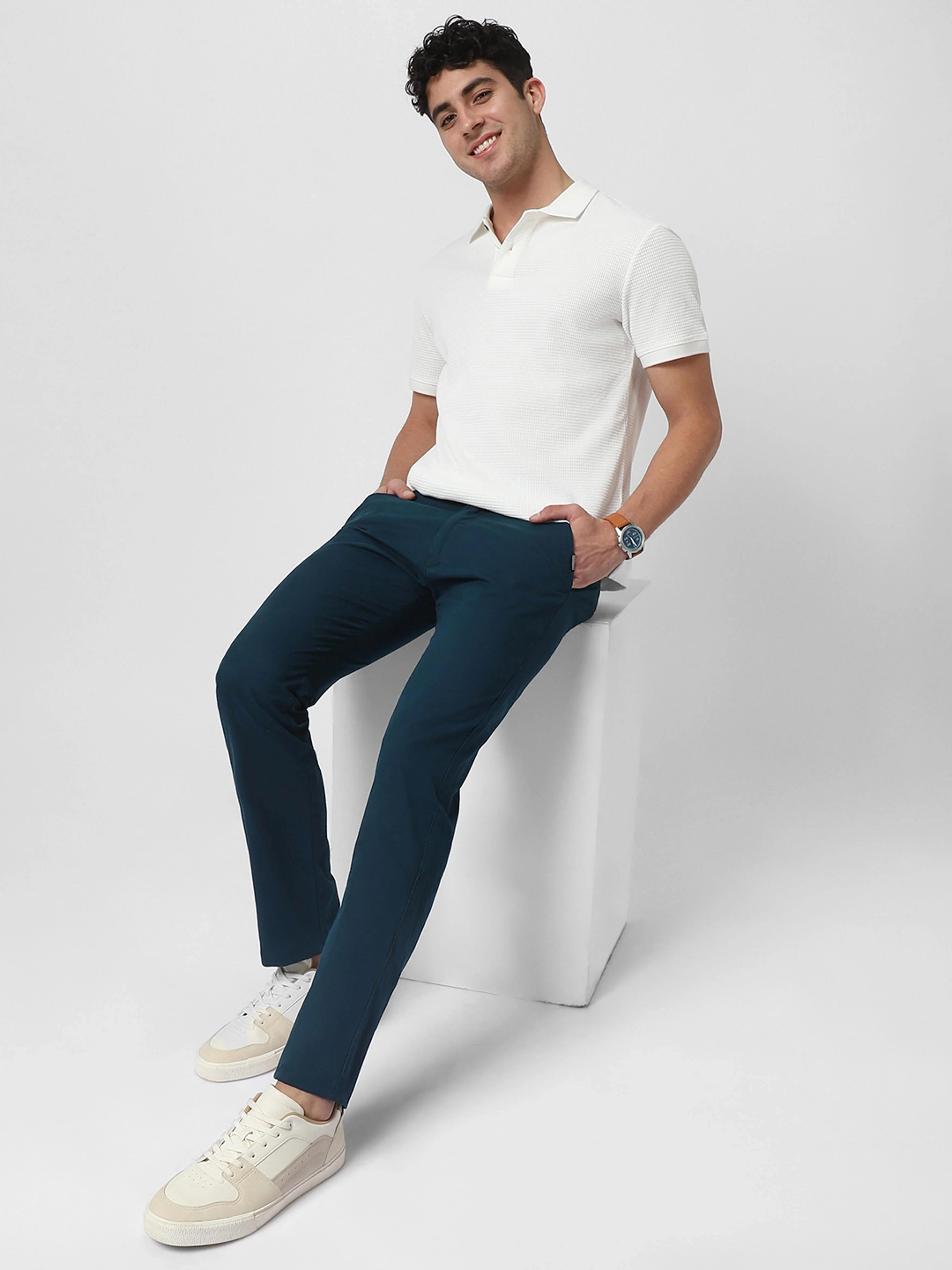 Men's Dark Green Cotton Slim Fit Casual Chinos Trousers - Image 5