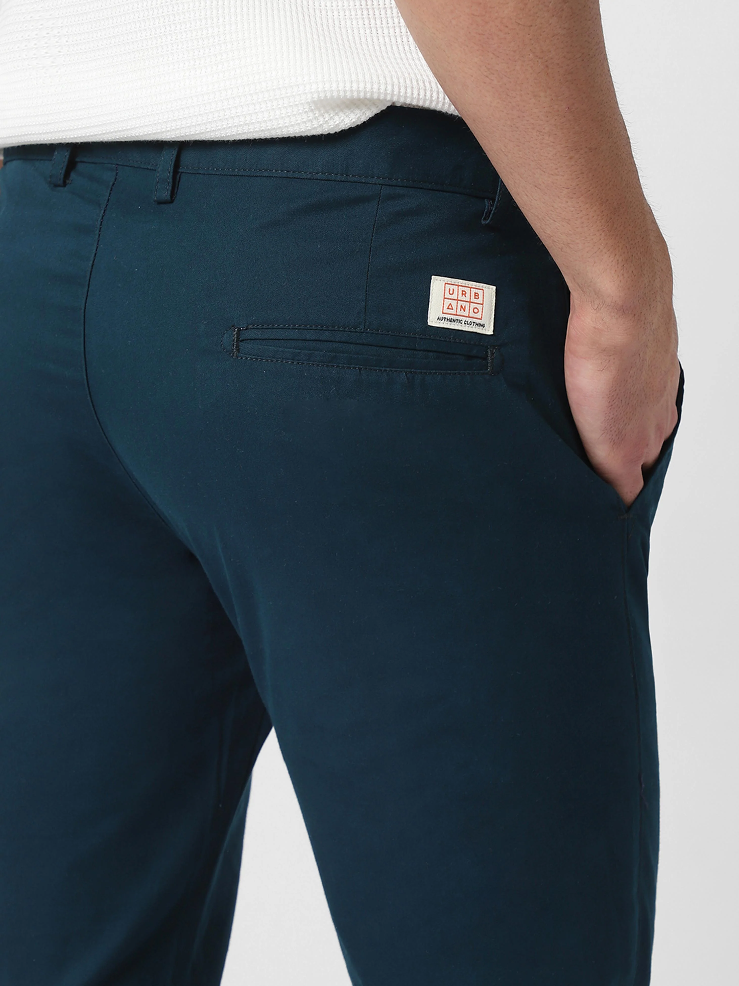 Men's Dark Green Cotton Slim Fit Casual Chinos Trousers - Image 6