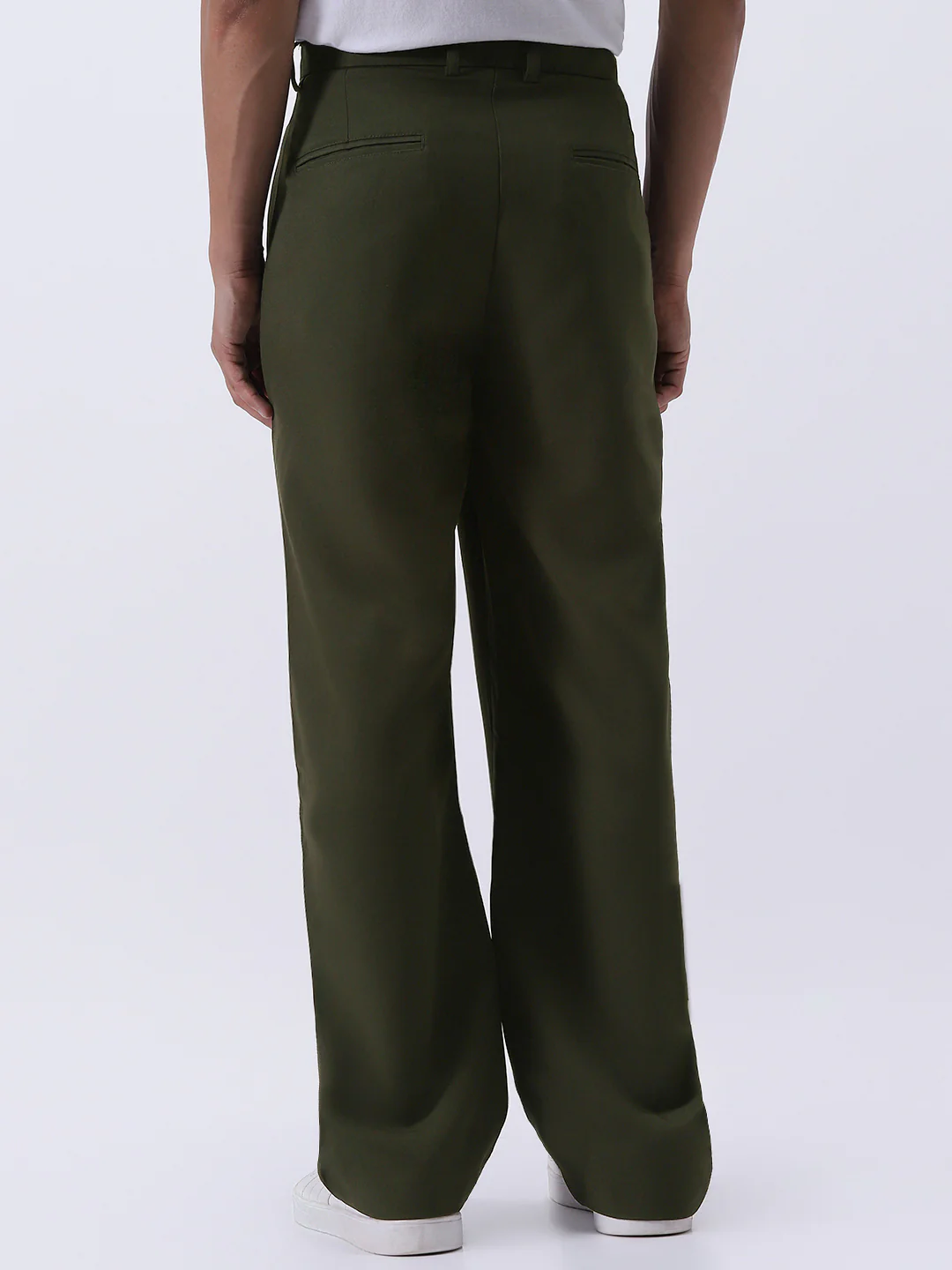 Men's Dark Green Loose Baggy Fit Solid Korean Pants Stretchable - Image 3