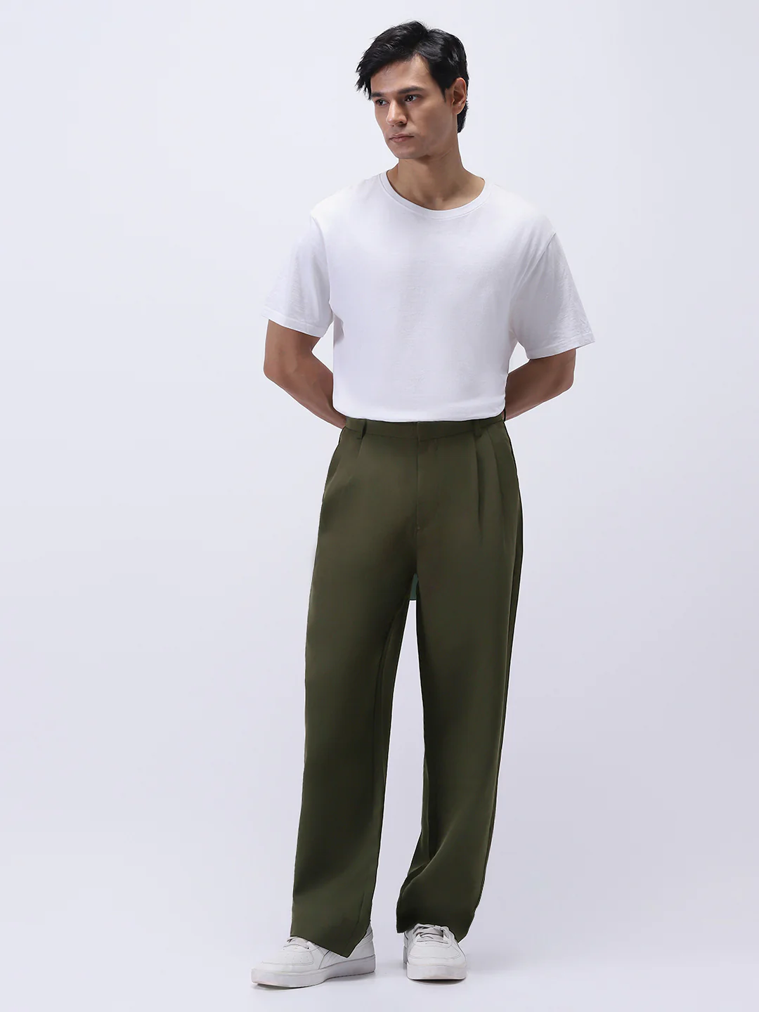 Men's Dark Green Loose Baggy Fit Solid Korean Pants Stretchable - Image 4