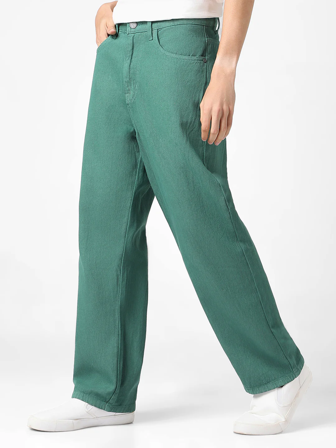 Men's Dark Green Loose Baggy Fit Washed Jeans Non-Stretchable - Image 2
