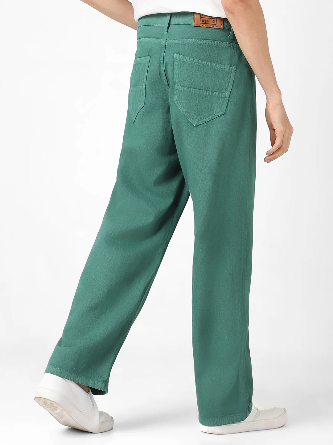Men's Dark Green Loose Baggy Fit Washed Jeans Non-Stretchable - Image 3
