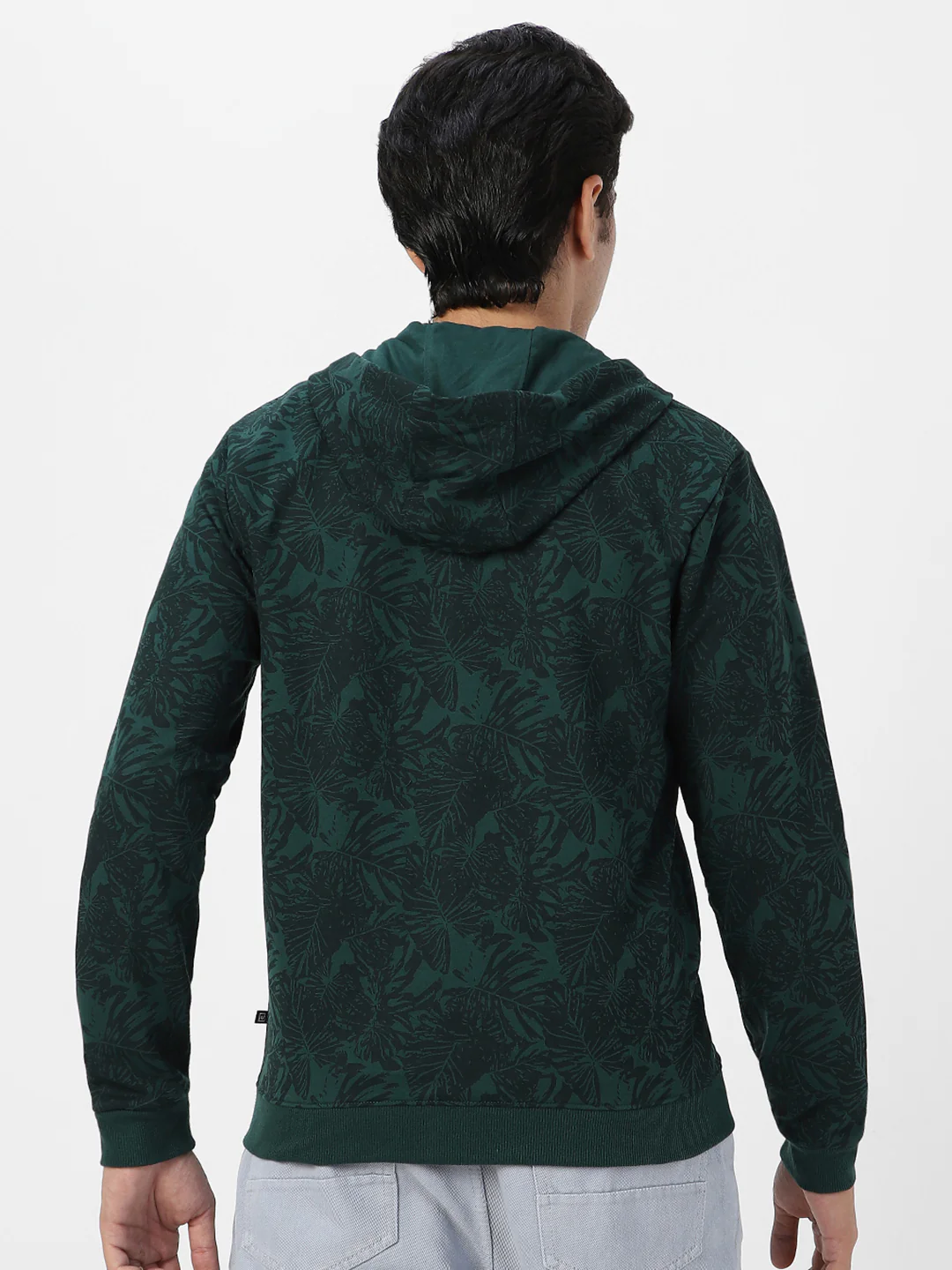 Men's Dark Green Regular Fit Printed Full Sleeve Winterwear Hooded Sweatshirt - Image 4