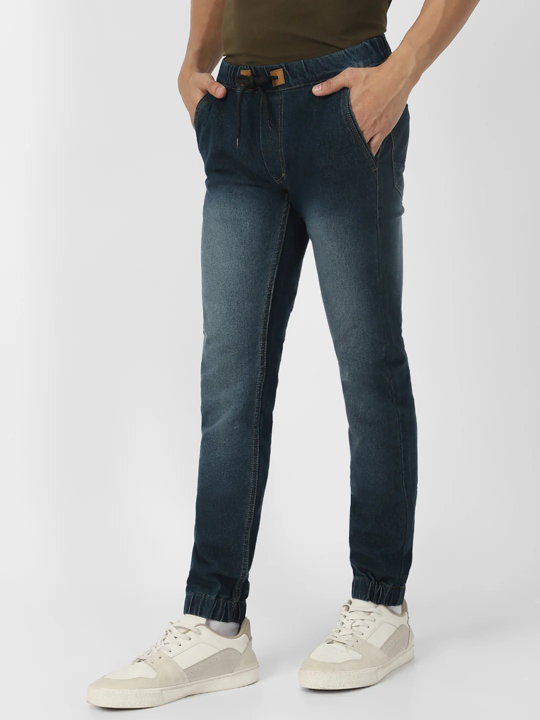Men's Dark Green Slim Fit Washed Jogger Jeans Stretchable - Image 2