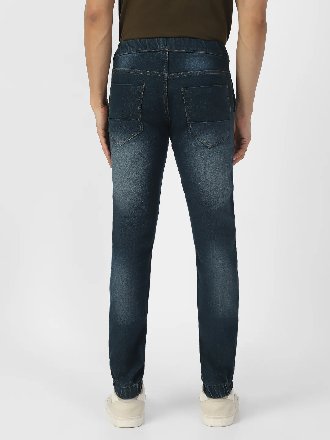 Men's Dark Green Slim Fit Washed Jogger Jeans Stretchable - Image 3