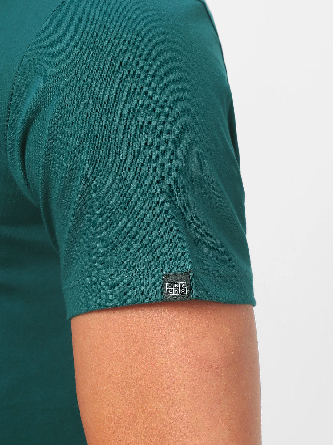 Men's Dark Green Solid Mandarin Collar Slim Fit Cotton T-Shirt - Image 7