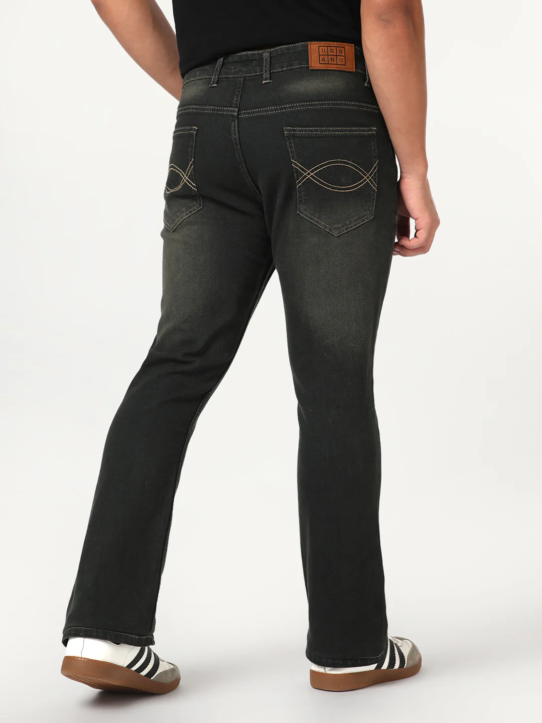 Men's Dark Grey Bootcut Fit Mid Rise Heavy Washed Jeans Stretchable - Image 4