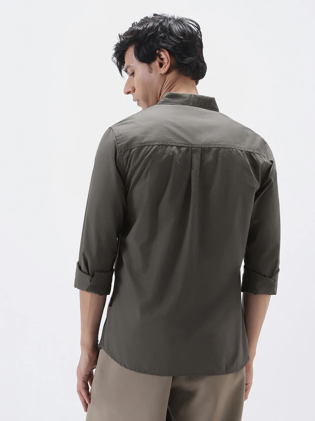 Men's Dark Grey Cotton Full Sleeve Regular Fit Casual Solid Shirt - Image 4