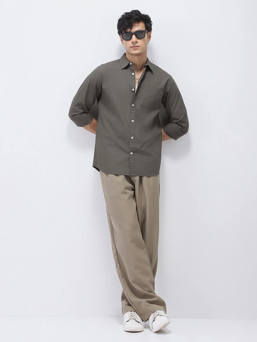 Men's Dark Grey Cotton Full Sleeve Regular Fit Casual Solid Shirt - Image 5