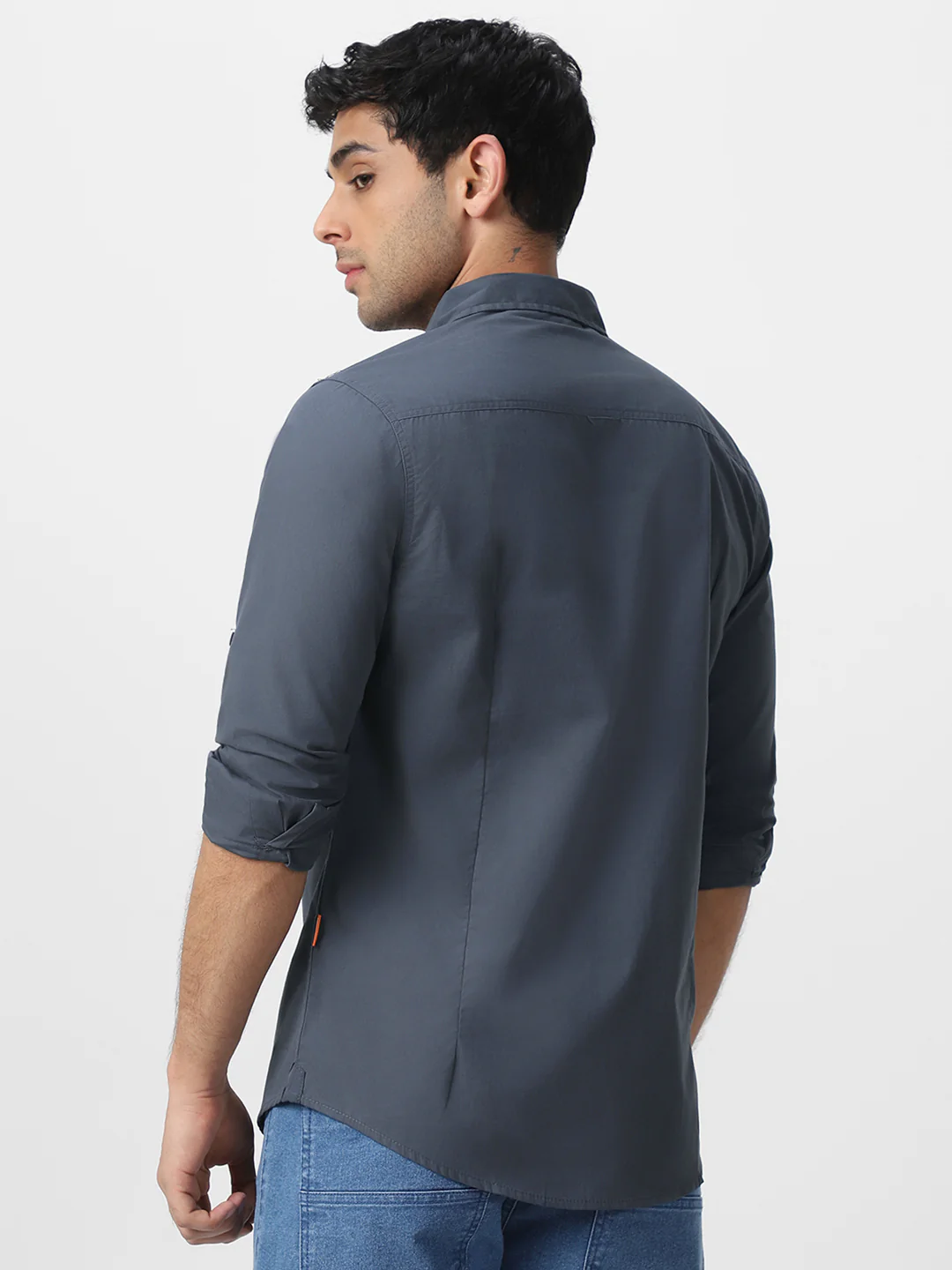 Men's Dark Grey Cotton Full Sleeve Regular Fit Casual Solid Shirt - Image 4