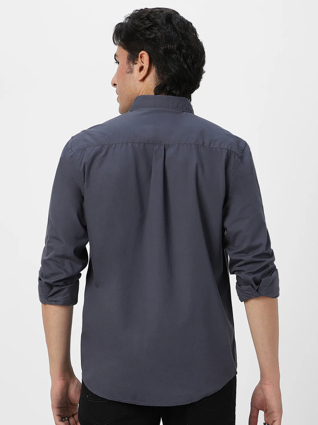 Men's Dark Grey Cotton Full Sleeve Regular Fit Casual Solid Shirt - Image 4