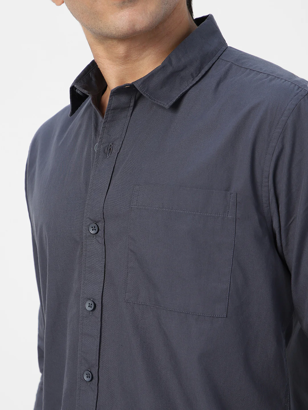 Men's Dark Grey Cotton Full Sleeve Regular Fit Casual Solid Shirt - Image 6