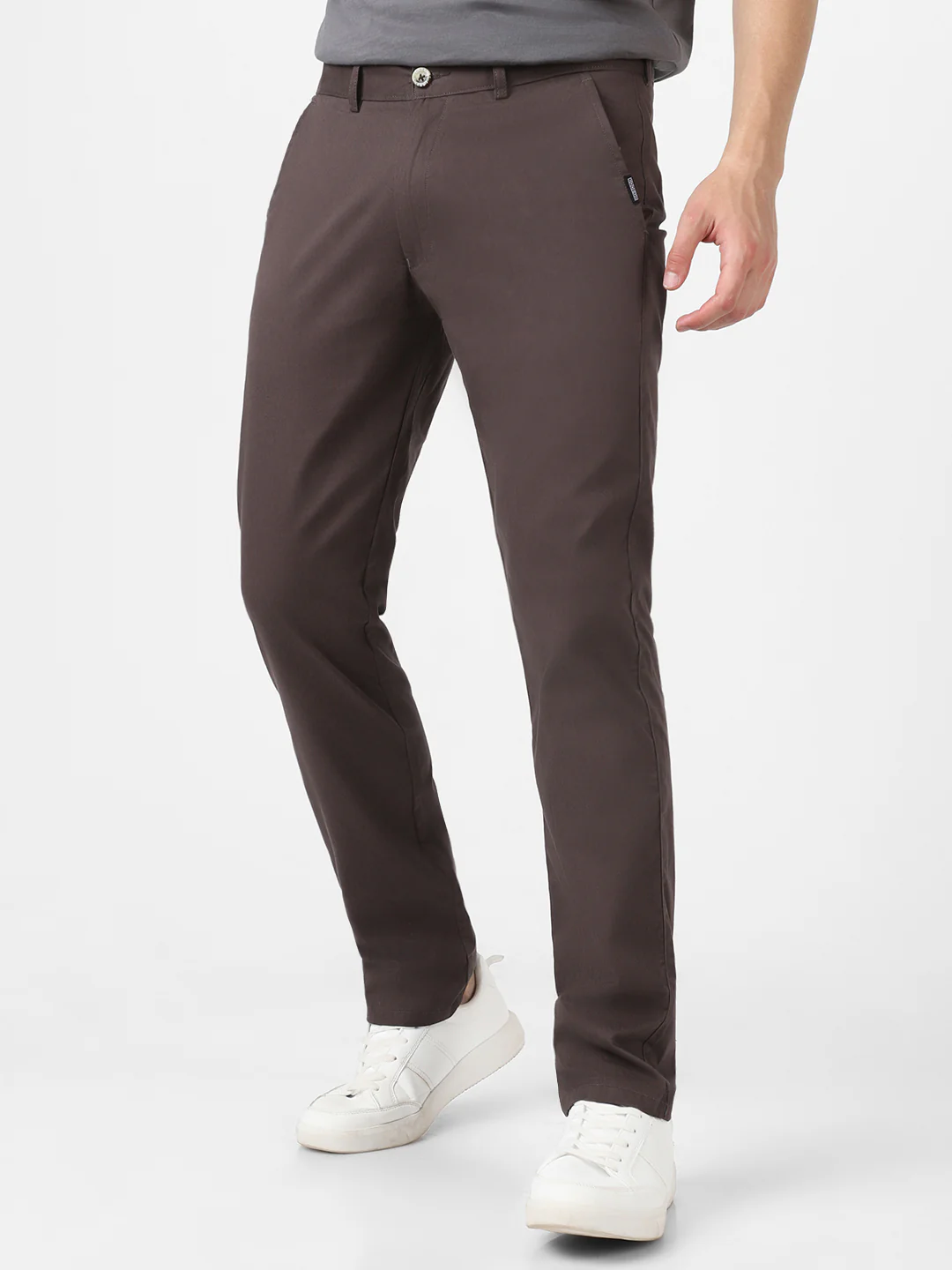 Men's Dark Grey Cotton Slim Fit Casual Chinos Trousers - Image 4