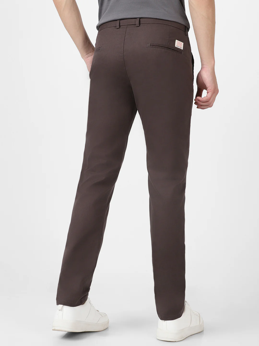 Men's Dark Grey Cotton Slim Fit Casual Chinos Trousers - Image 5