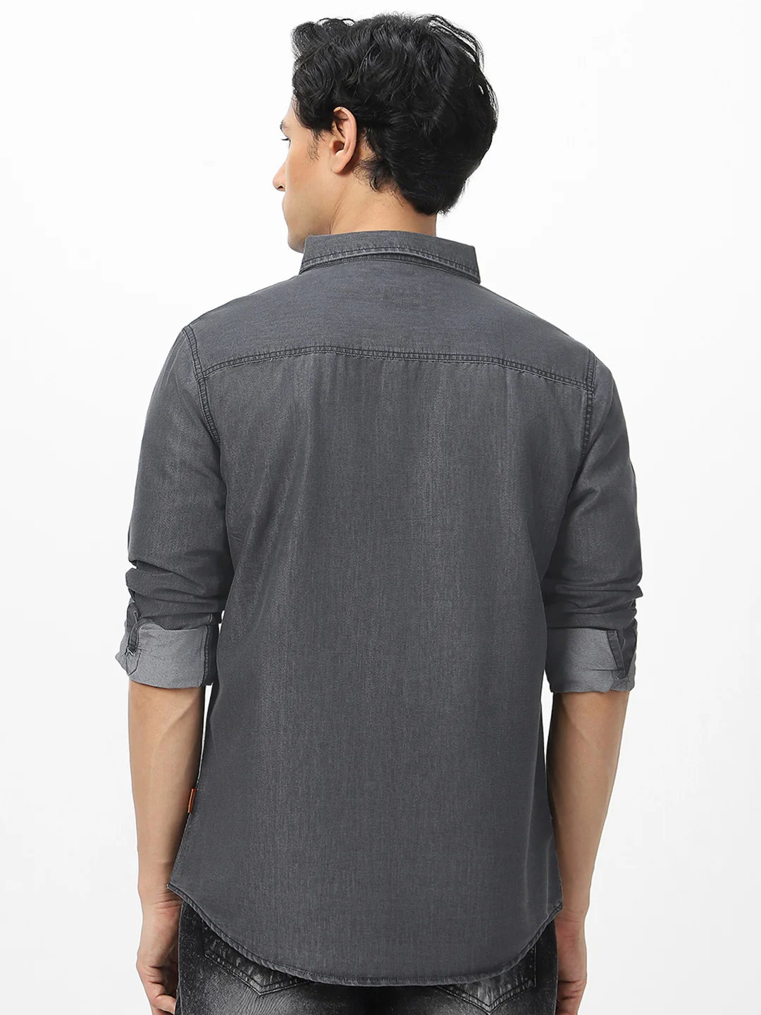 Men's Dark Grey Full Sleeve Regular Fit Casual Denim Shirt - Image 4