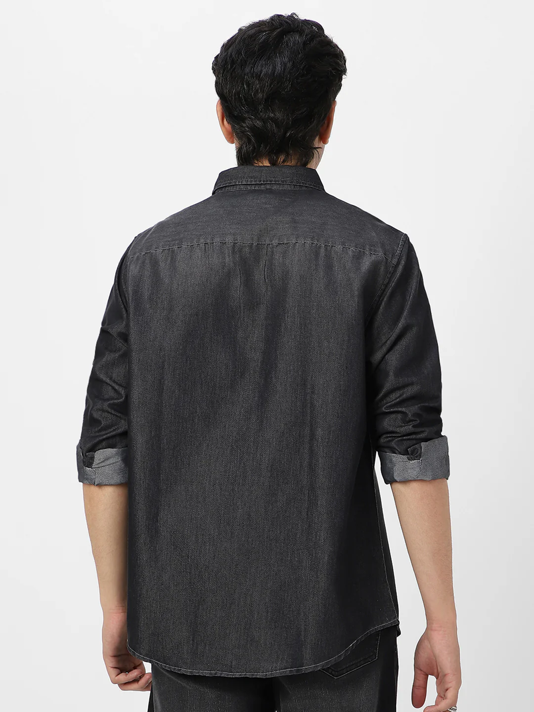 Men's Dark Grey Full Sleeve Regular Fit Casual Denim Shirt - Image 3
