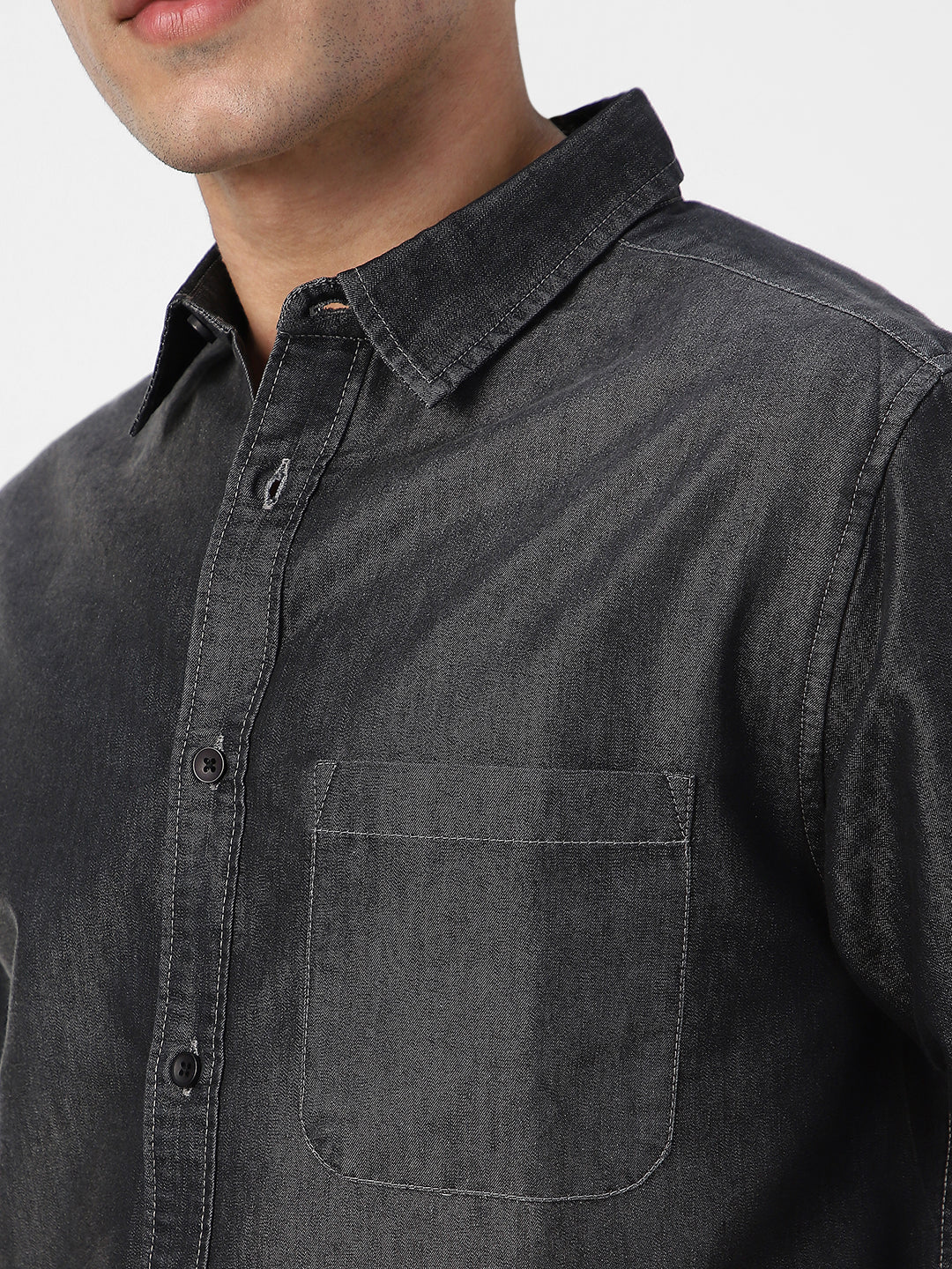 Men's Dark Grey Full Sleeve Regular Fit Casual Denim Shirt - Image 5