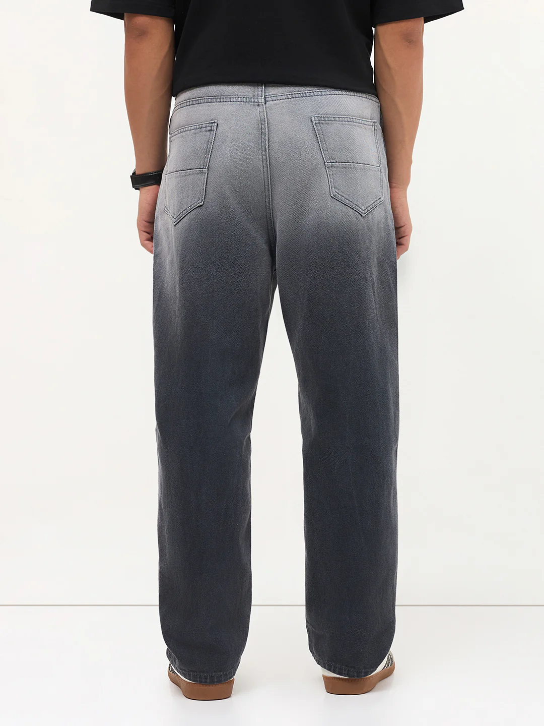Men's Dark Grey Loose Baggy Fit Heavy Washed Faded Denim Jeans Non-Stretchable - Image 3